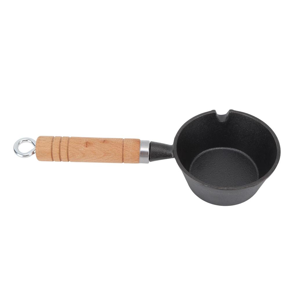 Egg Frying Pan Cast Iron Wood Handle Pre Seasoned Skillet for Indoor Outdoor Cooking