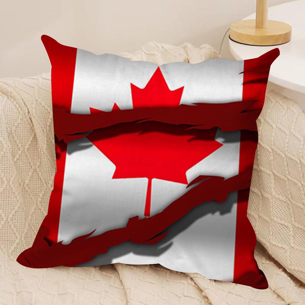 Canada Canadian Flag CA Leaf Cushion Cover Soft Plush Fabric Double-Sided Printed Sofa Cushion Cover for All Seasons Home Decor