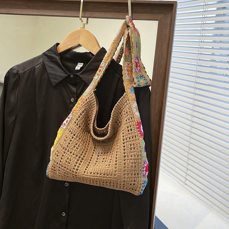 

Летняя вязаная сумка через плечо с косым переплетением, новая сумка из тканых цветов, отпускная сумка-тоут большой вместимости для поездок на работу хаки