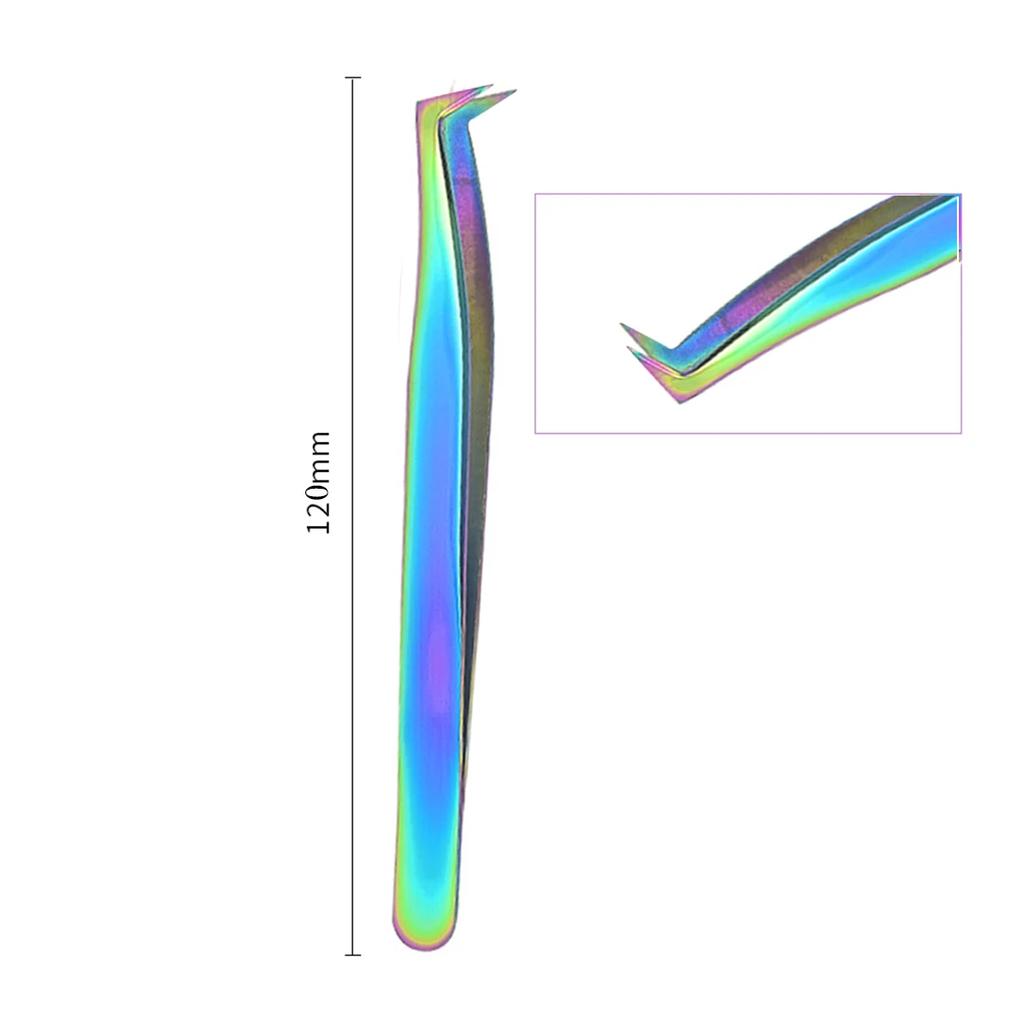 1PC Rainbow Eyelashes Tweezers Anti-static Eyelash Extension Tweezer Fan Lash Eyebrow Tweezers Curved Straight Excellent Closure