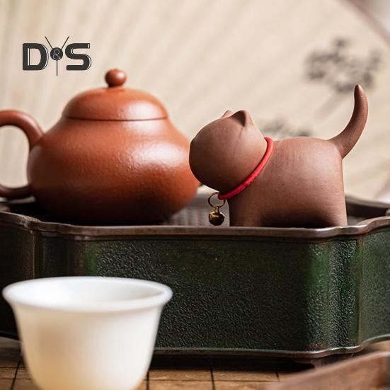 Teehaustier in Kätzchenform, Kung-Fu-Teeservice, handgefertigt, lila Sand, Teehaustier, orientalische Eleganz, Tischzimmer, Home-Office, Teestube-Dekor, einzigartiges Geschenk für Teeliebhaber