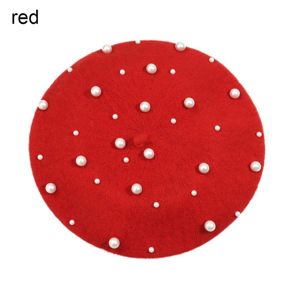 Women Girl Vintage Elegant Pearl French Artist Cap Warm Wool Painter Hat Beret Hat