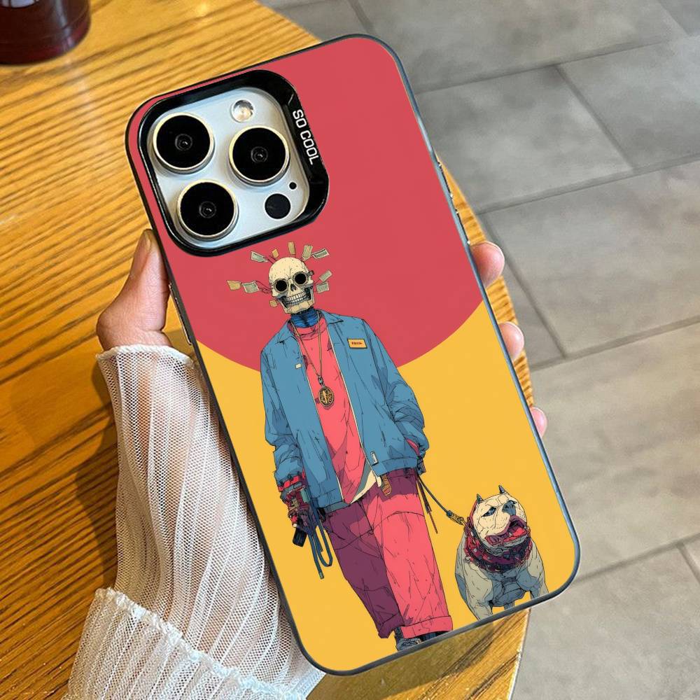 Colorful Aesthetic Dog Phone Case For iPhone 16 17 15 14 12 13 Pro Max Black Color Shockproof Cover