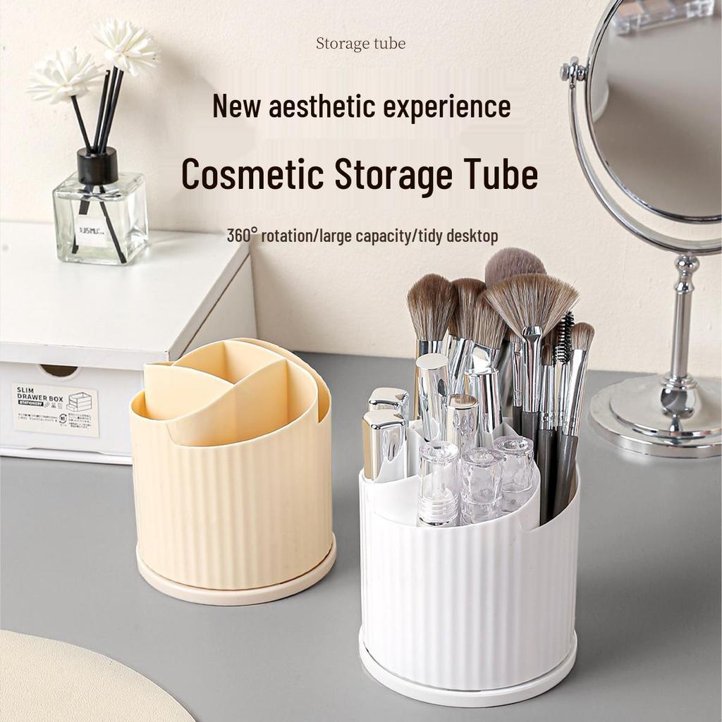 Rotating Makeup Organizer: Large Capacity Cosmetic Storage for Lipsticks, Eyeshadows, Eyebrow Pencils, and Brushes.
