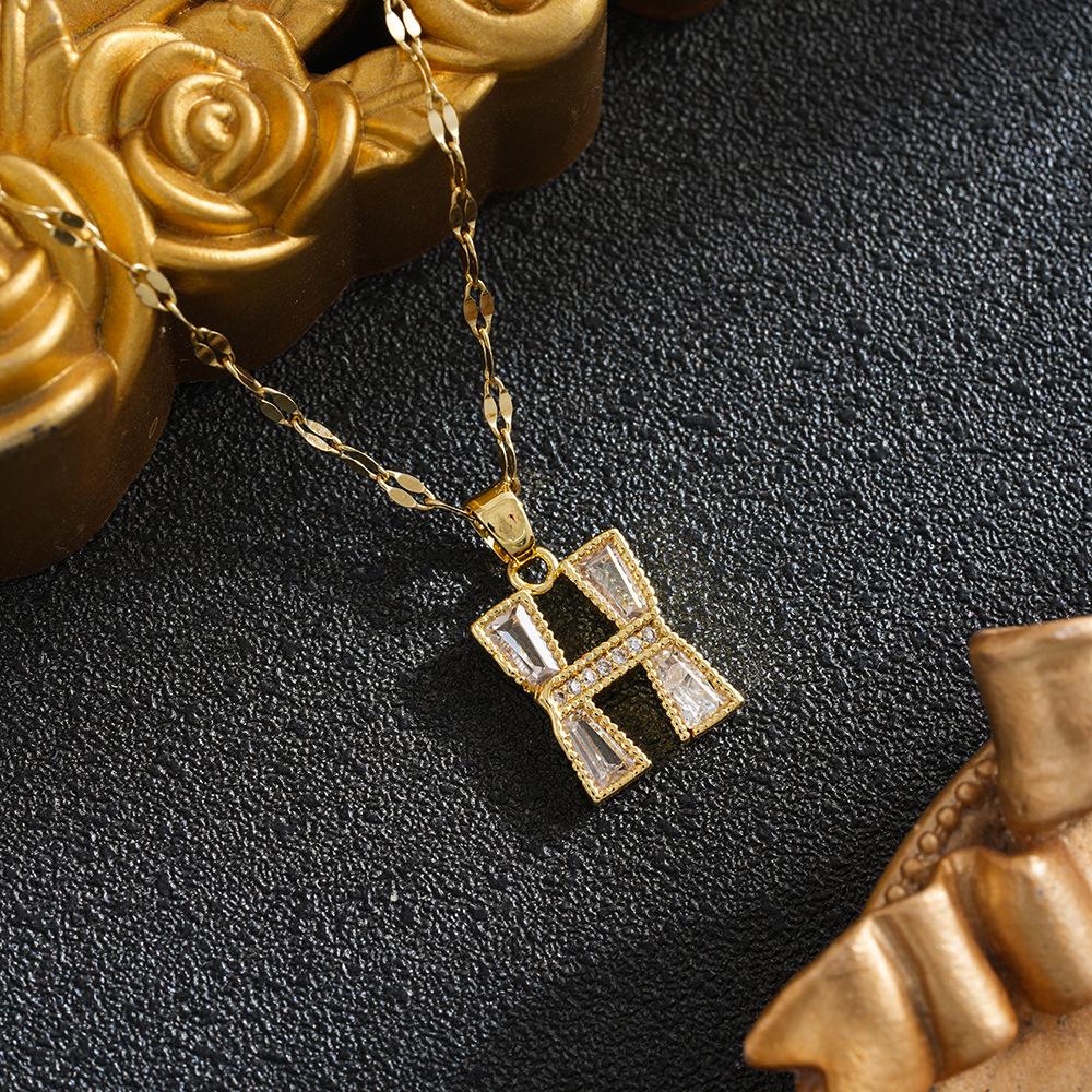 Versatile Zircon-Inlaid Copper Alphabet Pendant Necklace for Women