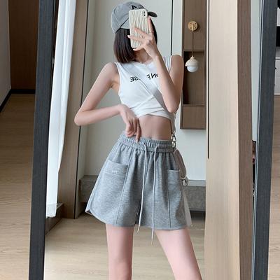 Summer High-waisted Loose Trousers Casual Korean Pockets Drawstring Elastic Women's Sports Shorts