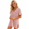 Women's V Neck Short Sleeve Tunic Dress Loose Fit Solid Color Beach Cover Up