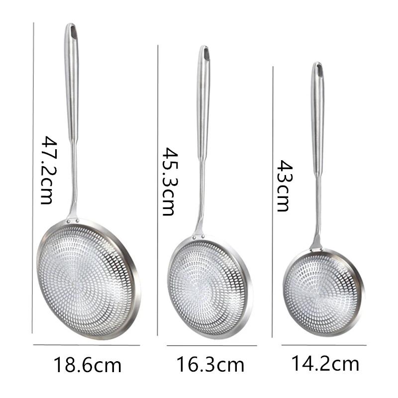 Large Stainless Steel Colander Fine Holes Skimmer Long Handle French Fries Strainer Home Gadget Kitchen Utensils Cooking Tools