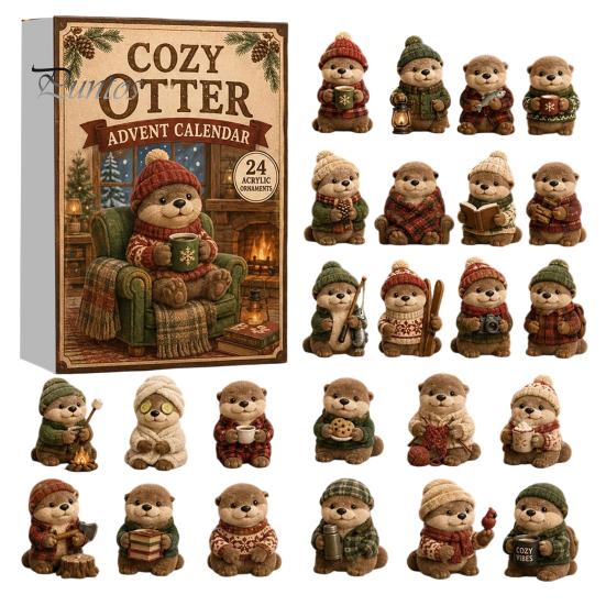 Otter Advent Calendar Otters Calendars 2026, 24 Days 2D Flat Acrylic Ornaments Christmas Miniature Animal Figures Countdown Calendar, Cute Cartoon