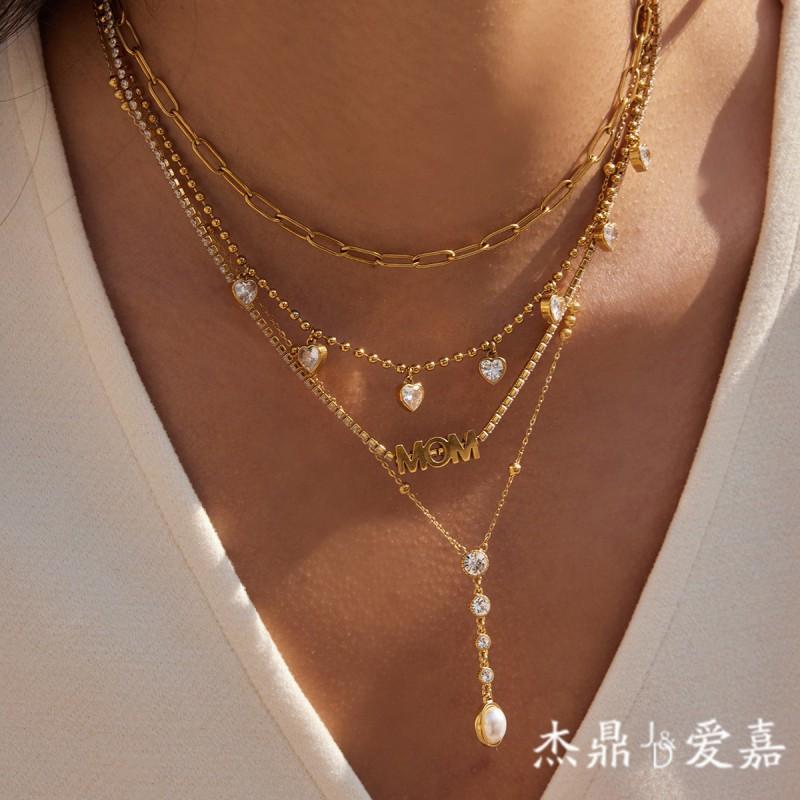 Mothers Day Titanium Steel Zircon Necklace Women Light Luxury Small Clavicle Chain Fashion Commute Jewelry