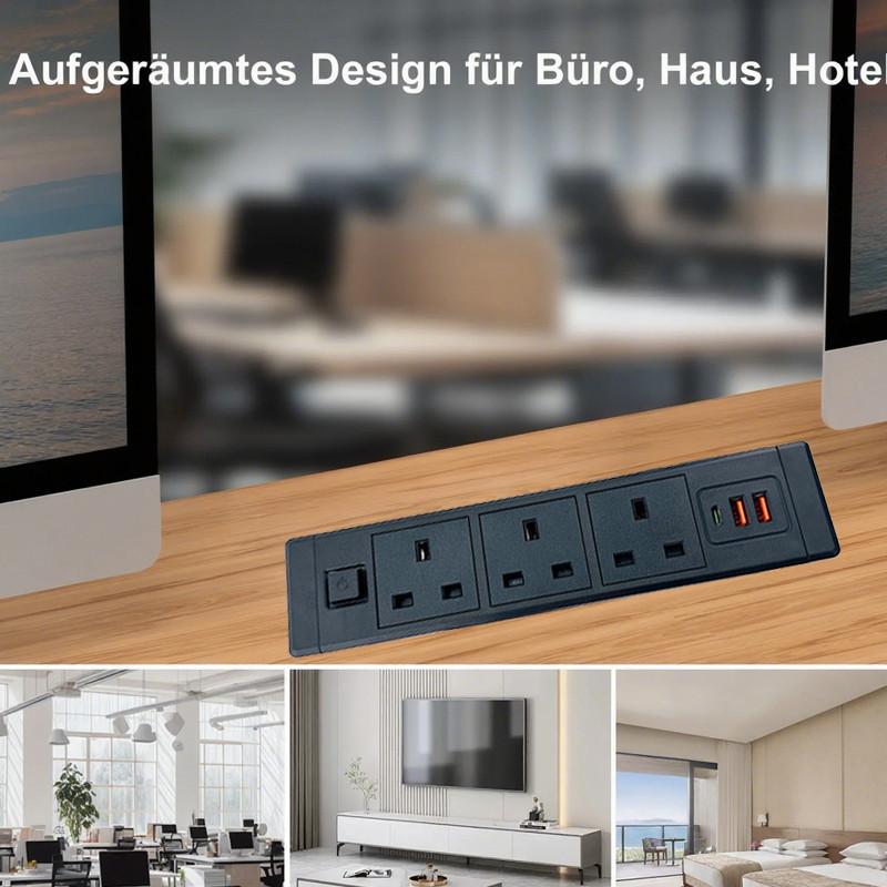 Eingebaute Desktop-Verstecksteckdosenleiste Home Office Verdeckte Steckdose USB Typ-C Verlängerung Stromleiste AC110-250V Steckdose