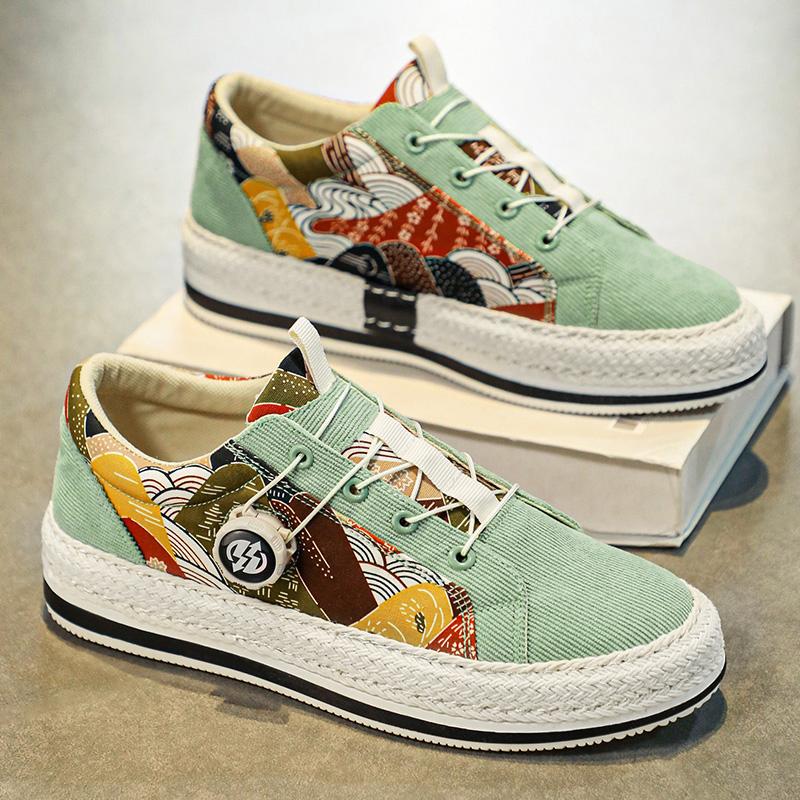Personalized Lace Up Corduroy Board Shoes for Lazy People To Step on Canvas Shoes for Men's Shoes   for Men with Free Shipping