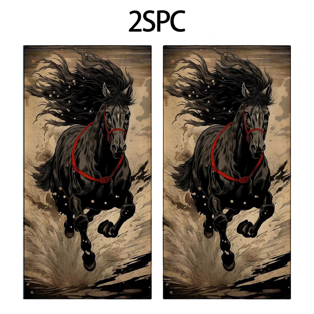 Pattern of a Galloping Horse In Ink Painting Polyester Microfiber Beach Towel Highly Absorbent, Suitable Swimming Beach Outings