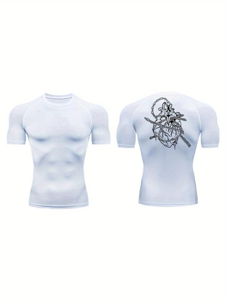 Men's Navy Blue Front Plain Back Firework Compression T-Shirt Minimalist Quick Dry Gym Workout Top