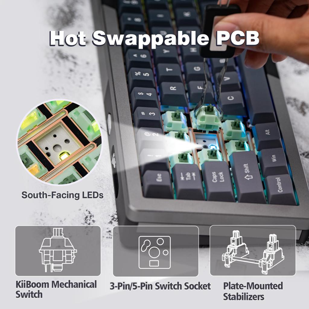 KiiBOOM Loop 65 Full Aluminum Block Structure Mechanical Keyboard Gaming Keyboard Wireless Keyboard Gasket FR4 Plate with RGB for 65% QMK/VIA