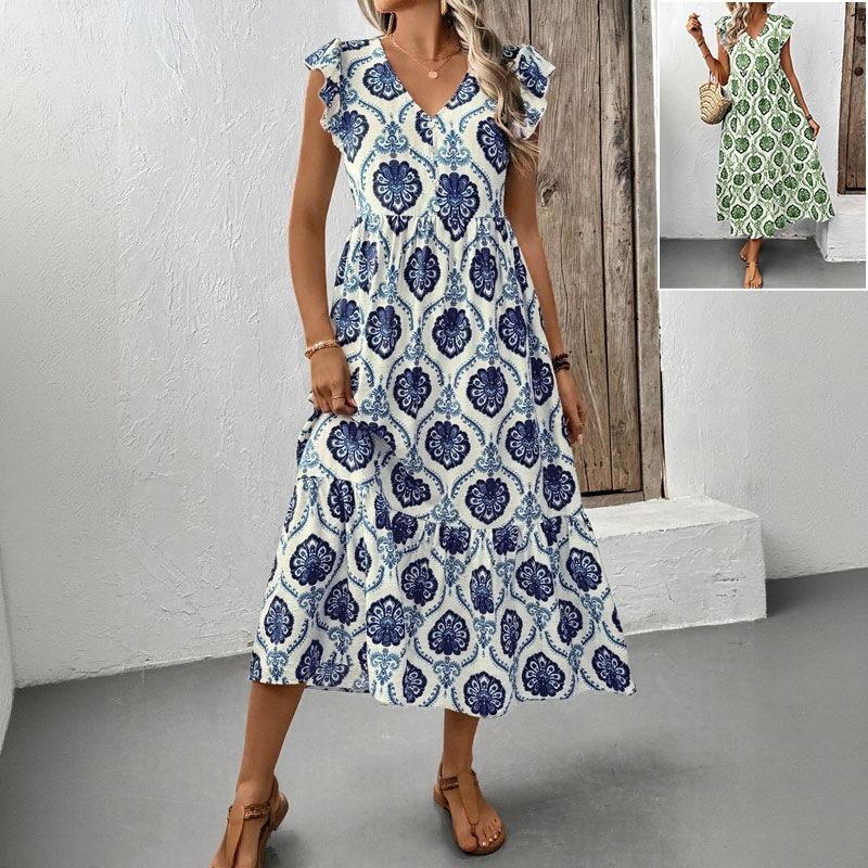 GMXIA Women's Fashion Summer Spring V-Neck Short Sleeve Casual Dresses