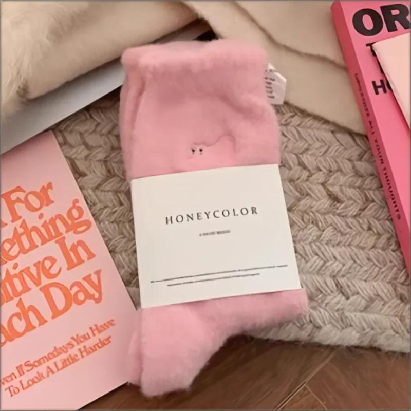 

3pairs Cute Cat Mink Fleece Soft Socks for Women Winter Warm Thicken Coral Plush Socks Thermal Snow Home Sleep Floor Kawaii Sock