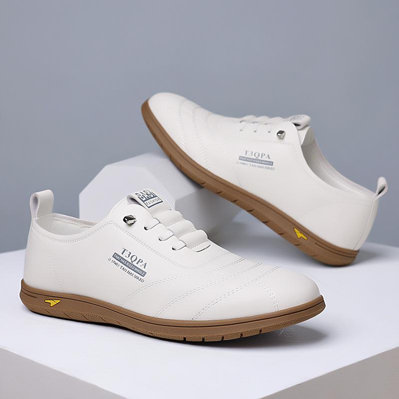 New round head men's casual shoes business trend men's leather shoes little white shoes leather shoes Doudou shoes
