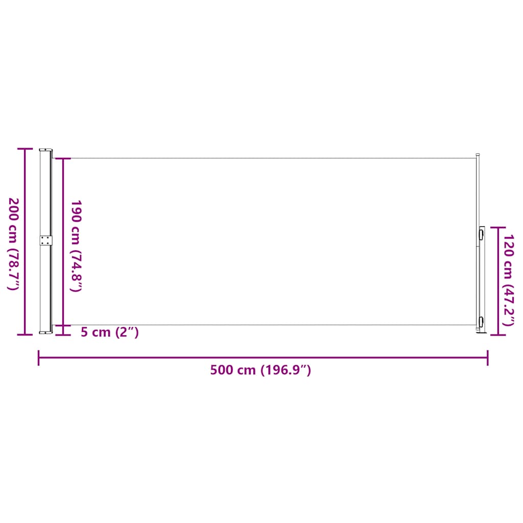 Side Awning Retractable 200x500 cm Grey
