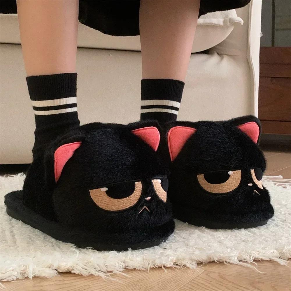 Fashion Women Fuzzy Home Slippers Winter Cartoon Cute Indoor Fluffy Slippers Non Slip Warm Cotton Shoes Couples Thick Sole Plush Slides