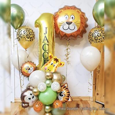 Ballons en aluminium de 12 pouces avec imprimé animal lion et tigre pour décoration de premier anniversaire
