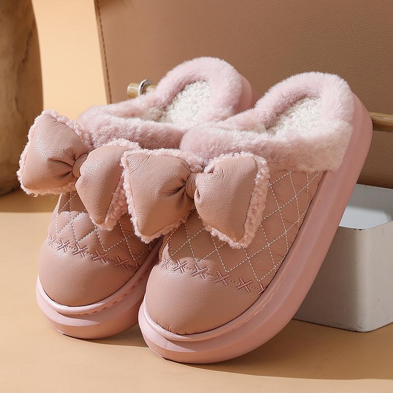 Mode Schleife Flauschige Damen Hausschuhe Mode Plüsch Luxus Designer Winter Damen Schuhe 2025 Lässige Plateau Fuzzy Fell Pantoletten Elegant
