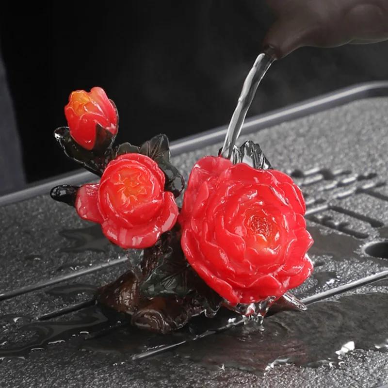 Chinesische Pfingstrosenblüten-Tee Haustier Farbwechsel Kung Fu Tee Set Zubehör Handgefertigt Tee-Spiel Verzierung Einzigartige Heimdekoration Geschenk