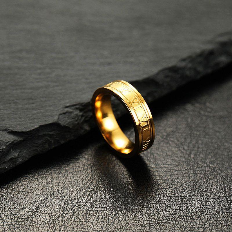 Cross-Border Foreign Trade Stainless Steel Jewelry Hot Sale Western Style 6mm Corrosion Roman Word Multi-Color Optional Titanium Steel Ring