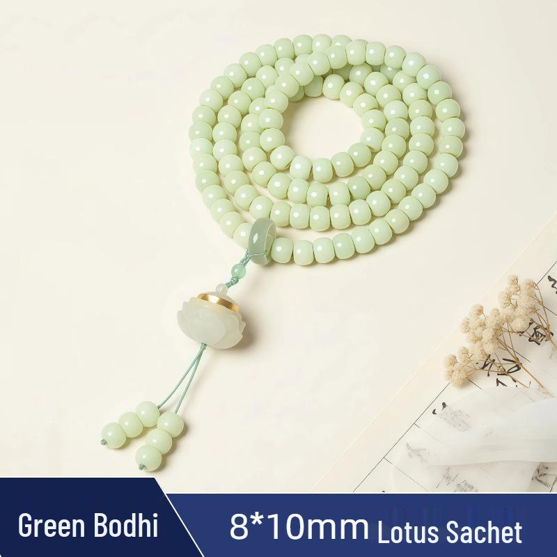 Zen Style Bodhi Root Bracelet with Lotus Pendant for Women, 108 Pink Beads