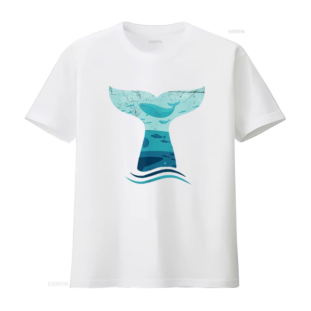 Womens Whale Tail In Waves Orca Killer Ocean Design T Shirt vintage Washed Stylish Slightly streetwear Top For Everyday Wear