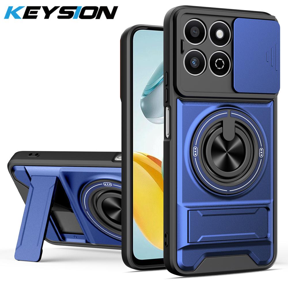KEYSION Magnetic Phone Case for HONOR X7d 4G 5G Slide Camera Protection Upright Kickstand Shockproof Cover for Honor 400 Smart 5G