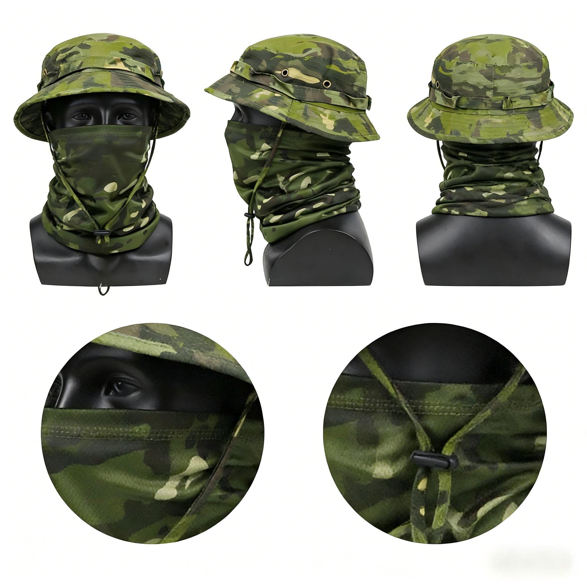 Tactical Camouflage Boonie Hat and Neck Gaiter Set, Multicam Sun Protection Gear for Hunting, Hiking, and Outdoor Activities 60