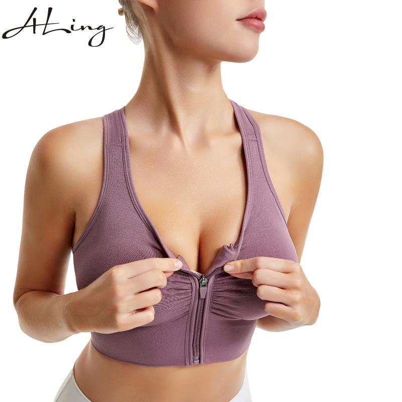 Fashion Zipper Sport-Bh Crop Top Fitness Frauen Sportswear Bhs für Fitness Kreuz Sammeln Gurtband Stretch Fitness Yoga Unterwäsche