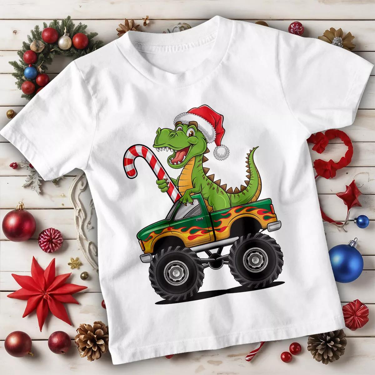 Boys and Girls Dinosaur Christmas T-Shirt Tee for Kids #MC 100