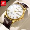 OLEVS Men's Watches Casual Trend Leather Strap Original Self-winding Mechanical Wristwatch for Man Waterproof Luminous Date Week