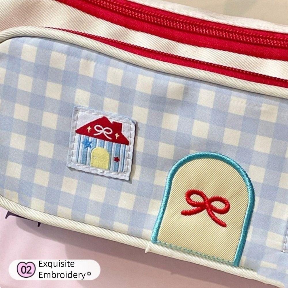 Embroidered Stationery Storage Bag Zipper Pen Pencil Case Dopamine House Pencil Bag  School