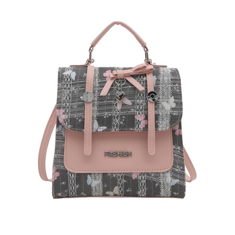 2 New niche casual fashion college style printing versatile texture backpack multi-functional handbag