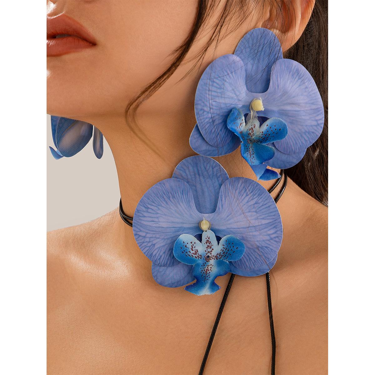 Arts & Hobbies Women's Blue/Pink/Red Fashion Three-Dimensional Phalaenopsis Flower Necklace Choker Personalized Long Wrapped Wax Thread Flower Necklace