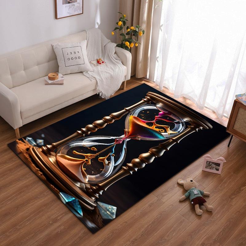 

Colorful Hourglass Design Carpet with Gold Frame and Dark Background Suitable for use as an anti-slip for living room bedroom sofas 40x60cm( 15x23in )