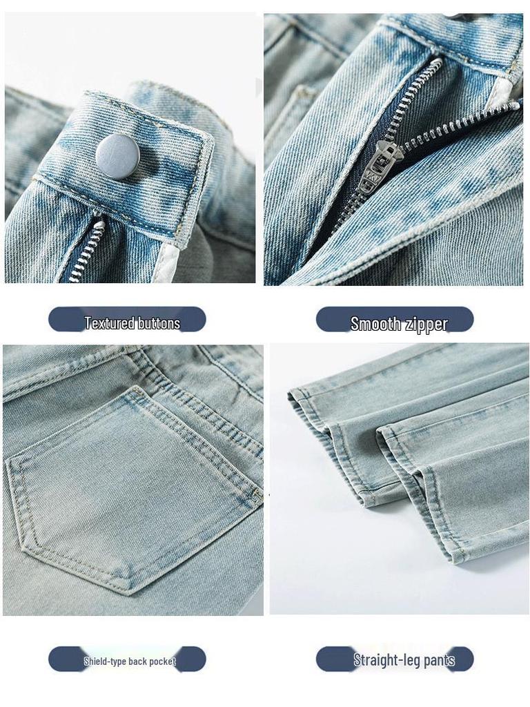 Spring 2025 Women's Embroidered High-Waist Wide-Leg Jeans - Light Color, Slimming Design