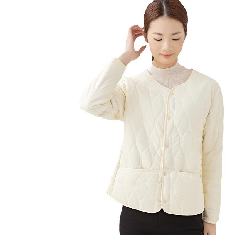Women's Winter New Down Cotton Liner Close-fitting Warm Cotton Clothes Women's Velvet Thickened Round Neck Short Cotton-padded Clothes
