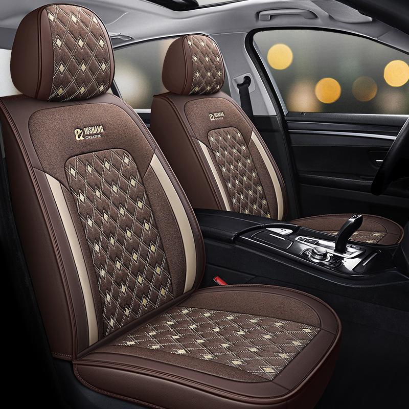 5-Seat Faux Leather Ice Sliky Fiber Fabric Full Coverage Car Seat Covers, All-Season Wear-Resistant Breathable Soft Comfort with 3D Side Wing Design