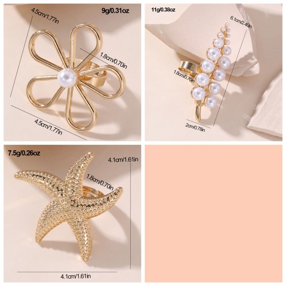 Exaggerated Starfish Ring Gold Color Flower Ring Romantic Pearl Ring Friends