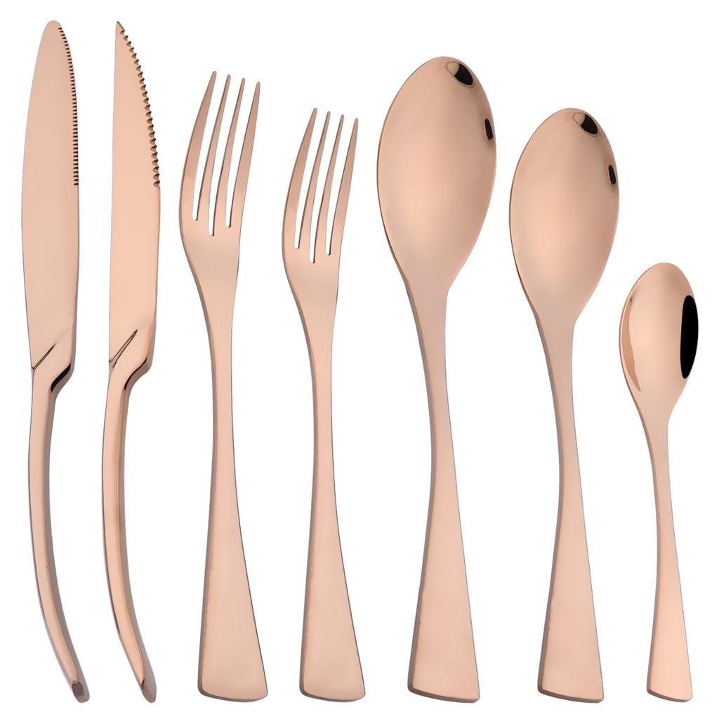 7Pcs Gold Dinnerware Set High Quality Stainless Steel Cutlery Set Knife Fork Tea Spoon Tableware Set Home Kitchen Dinner Silverware Set