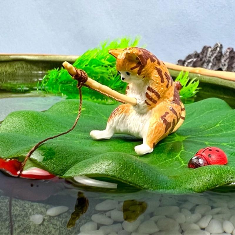 Dekorative Harze Aquarien Akzente Detaillierte Anglerkatzen Blatt Marienkäfer Ornamente zur Personalisierung von Heim- und Bürodekorationen