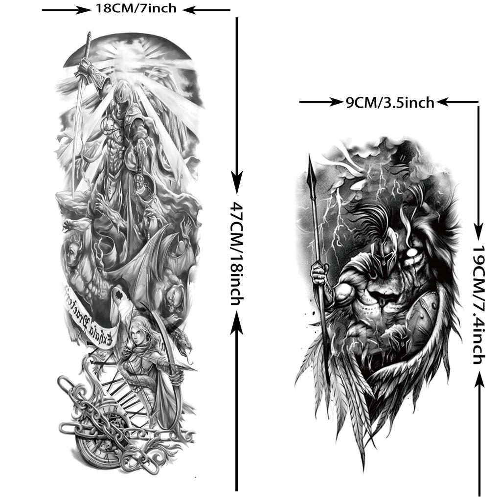 1 Sheet Full Arm Temporary Tattoos For Women Adults Men Spartan Warrior Realistic Fake Knight God Zeus Tattoo Sticker Fashion