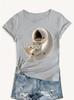 Crescent Stars Astronaut Round Casual Summer Women's Astronaut Graphic T-Shirt Space Themed Print Casual Women Clothing