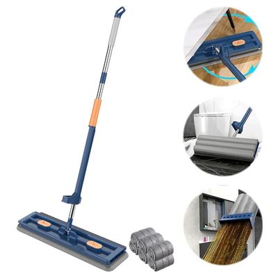 1 Set Mop Set with 6 Microfiber Pads 360 Degree Rotation Large Flat Head Wet