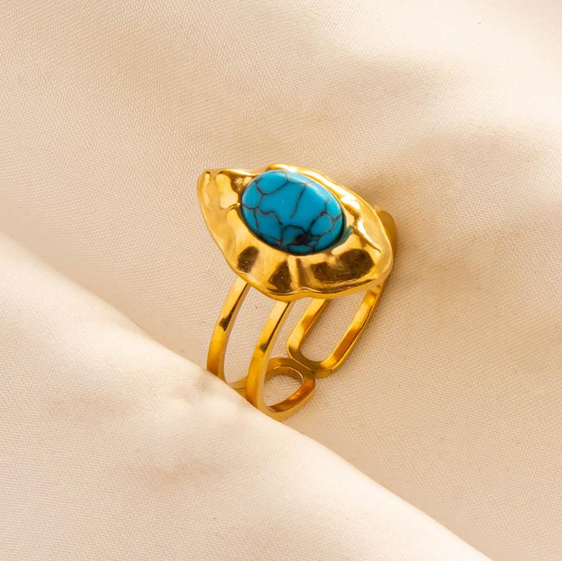 1pcs Blue Stone Ethnic Vintage Open Adjustable Sun Heart Star Stainless Steel Rings For Women Men Accessories Jewelry Bague Gift