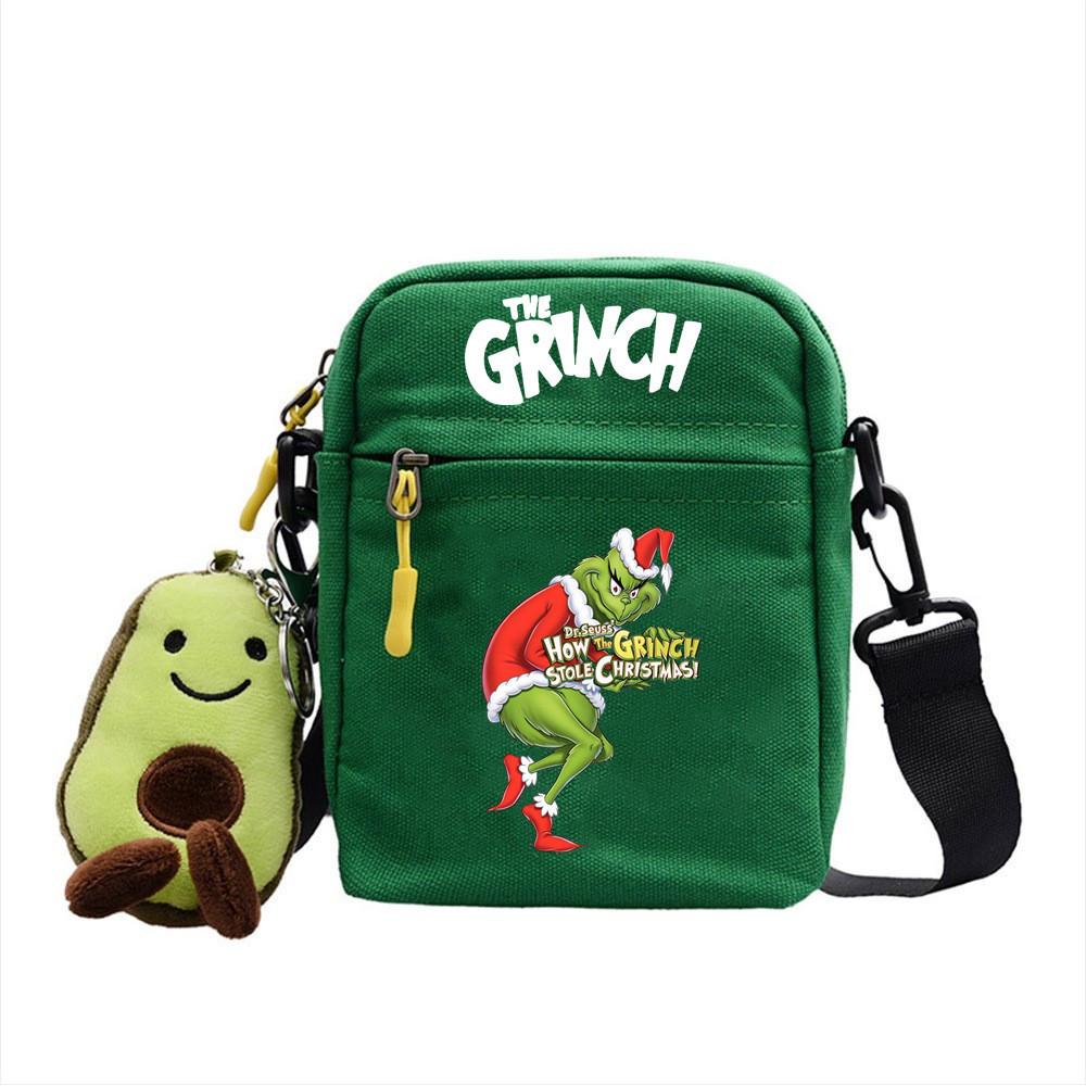 Grinch Christmas Canvas Mini Crossbody Bag With Zipper And Internal Storage For Daily Outings